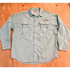 Columbia PFG Omni-Shade Teal Vented Multi Pocket Long Sleeve Fishing Shirt Large